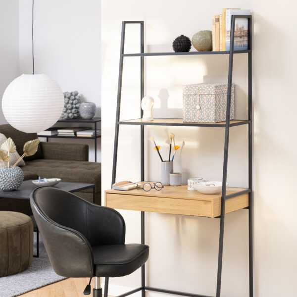 Seaford Bookcase with 1 Drawer in Black and Oak - Image 6
