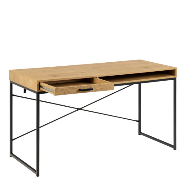 Seaford Office Desk with 1 Drawer in Black and Oak - Image 4