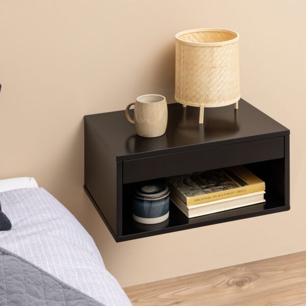 Cholet Square Bedside Table with 1 Drawer in Black - Image 2