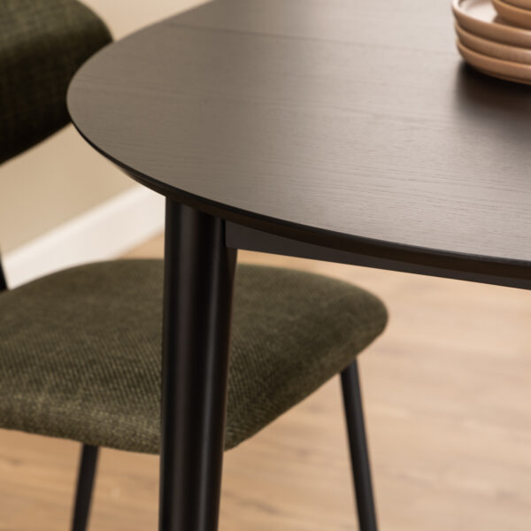 Montreux Round Extending Dining Table in Black 115-154 cm Included 4 Cassandra Dining Chair with Armrest in Black - Image 5