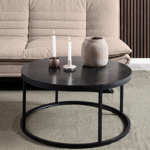Spiro Coffee Table with Black Marble Melamine Top & Black Legs - Image 2