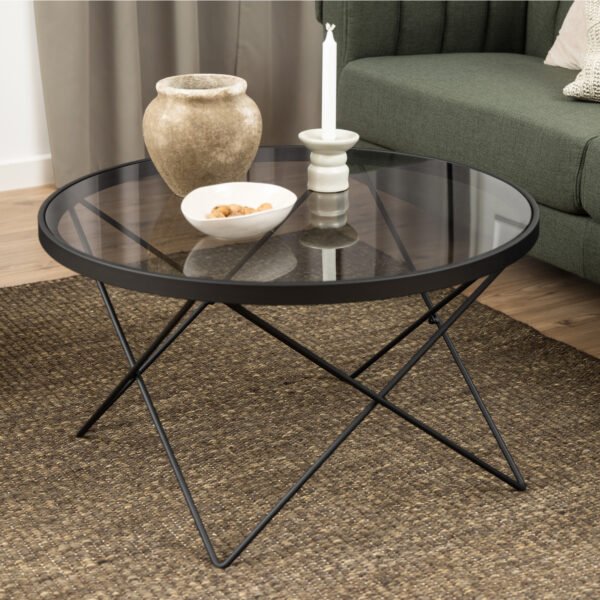 Cuxton Black Coffee Table with Smoked Glass Top - Image 2