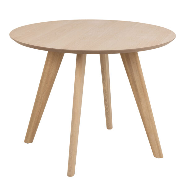 Townsville Round Dining Table in White and Oak Included 4 Batilda Dining Chairs with Grey Fabric and Oak - Image 2