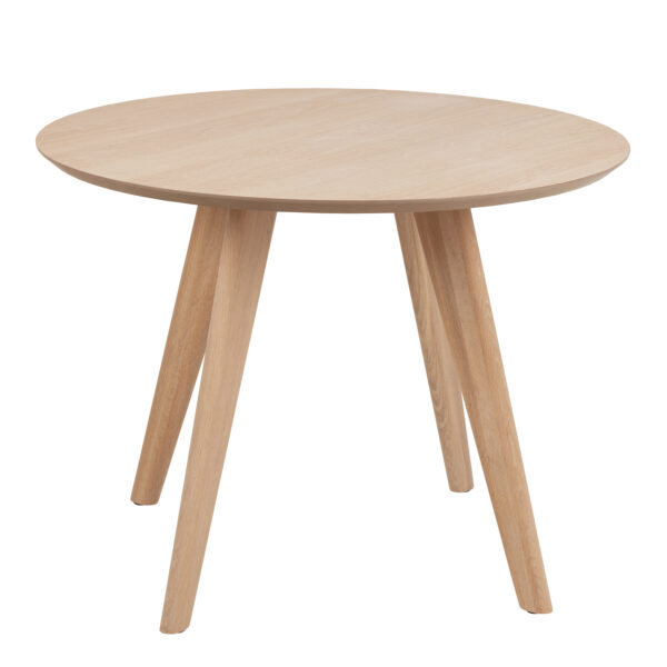 Townsville Round Dining Table in White and Oak Included 4 Batilda Dining Chairs with Grey Fabric and Oak - Image 3