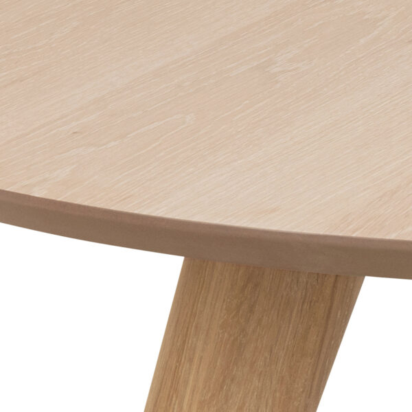 Townsville Round Dining Table in White and Oak Included 4 Batilda Dining Chairs with Grey Fabric and Oak - Image 5