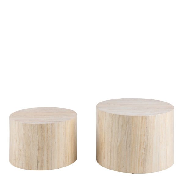 Dice Round Coffee Table Set in Light Travertine Effect - Image 3