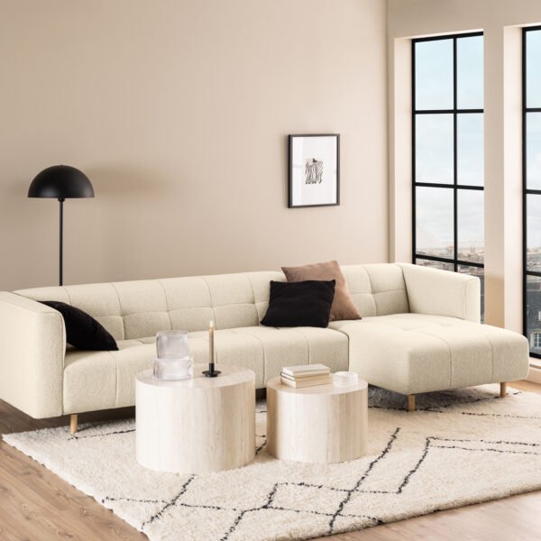 Dice Round Coffee Table Set in Light Travertine Effect - Image 2