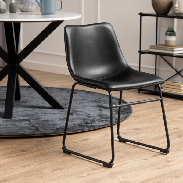 I_Oregon Dining Chair In Black with Cream Stitching, Set of 2. - Image 5