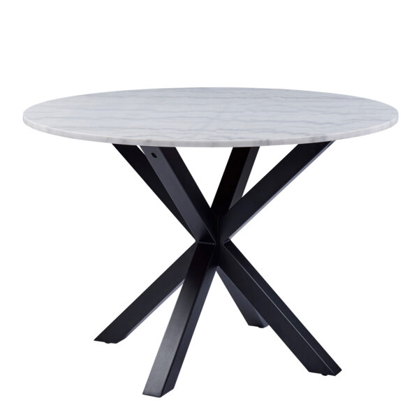 Heaven Round Dining Table with White Polished Marble Top Included 4 I_Oregon Dining Chair In Black with Cream Stitching, - Image 2