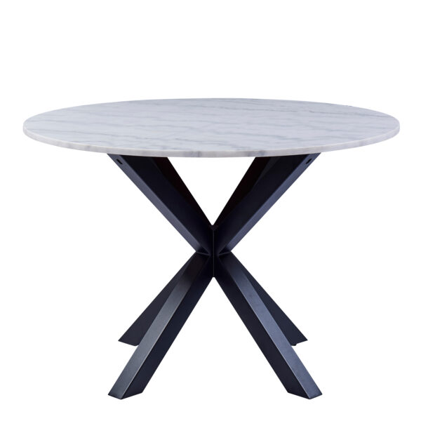Heaven Round Dining Table with White Polished Marble Top Included 4 I_Oregon Dining Chair In Black with Cream Stitching, - Image 3
