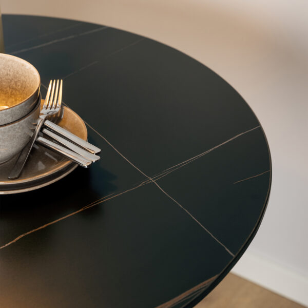 Malta Ceramic Round Dining Table in Black 90x75cm Included 4 Celia Dining Chair in Light Grey - Image 3