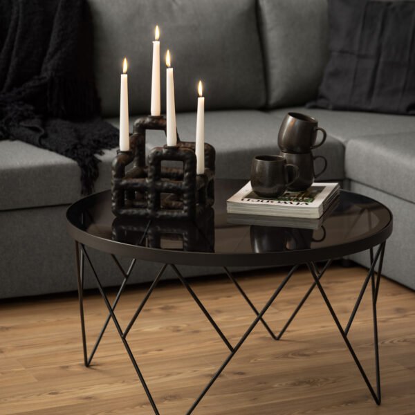 Halstow Coffee Table in Black with Smoked Glass Top - Image 4