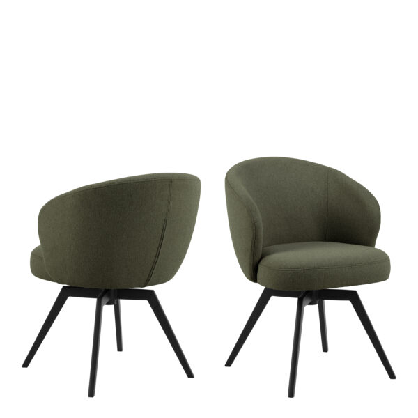 Soli Round Dining Table in Oak/Black 120x75cm Included 4 Darlene Dining Chair with Armrest and Swivel Function in Green - Image 6