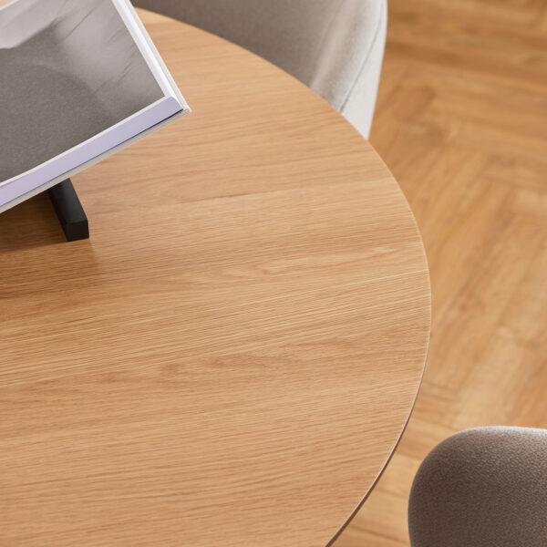 Soli Round Dining Table in Oak/Black 120x75cm Included 4 Darlene Dining Chair with Armrest and Swivel Function in Grey - Image 4