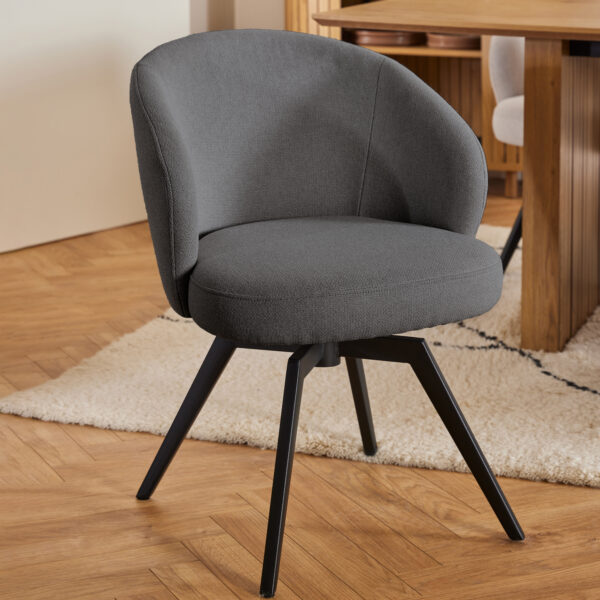 Soli Round Dining Table in Oak/Black 120x75cm Included 4 Darlene Dining Chair with Armrest and Swivel Function in Grey - Image 8