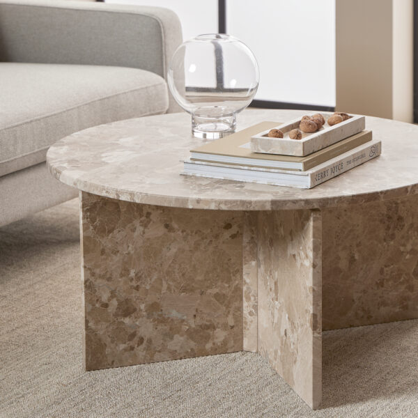 Vega Round Coffee Table with Brown Marble Top 90cm - Image 5