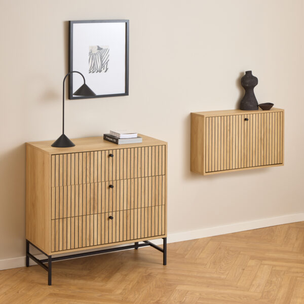 Albany Chest of 3 Drawers in Oak/Black Legs - Image 5