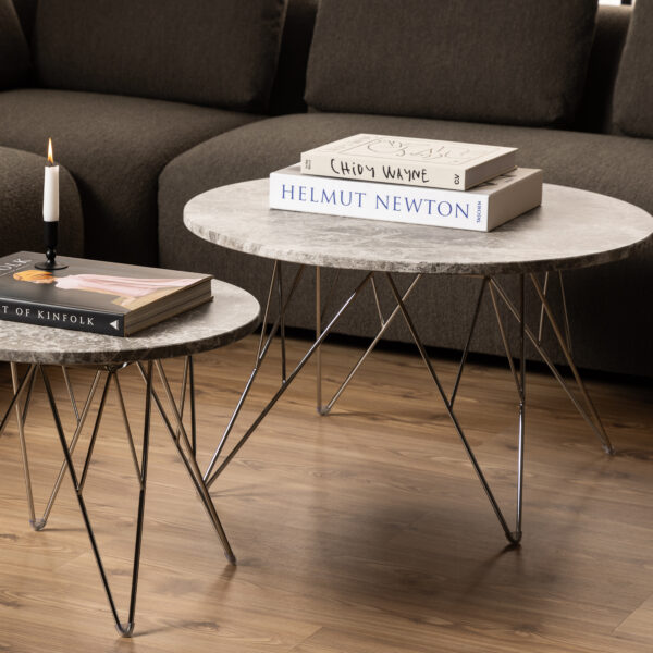 Prunus Round Coffee Table with Grey-Brown Marble Top - Image 4