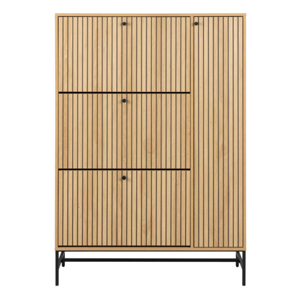 Albany Shoe Cabinet 3 Flip Down Doors 1 Pull Open Door in Oak/Black Legs - Image 2