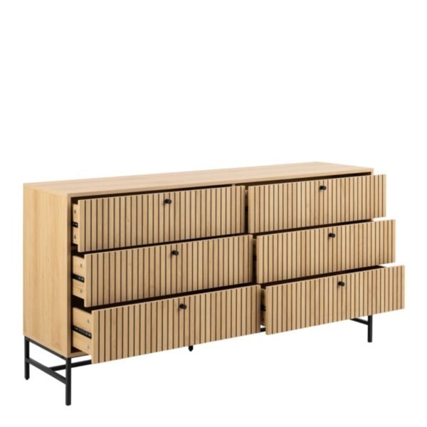 Albany Wide Chest of 6 Drawers in Oak/Black Legs - Image 3