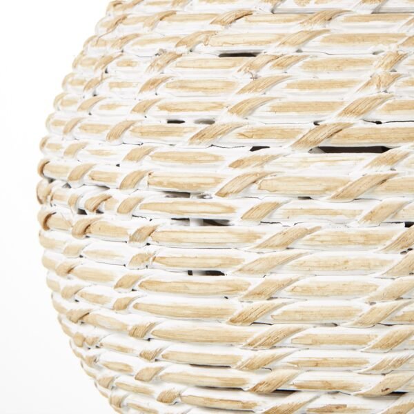 White Wash Small Bulbous Wicker Table Lamp With Linen Shade - Image 2