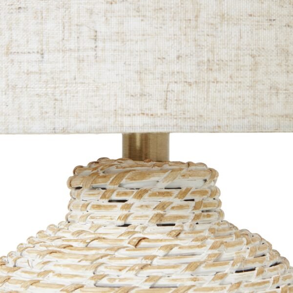 White Wash Small Bulbous Wicker Table Lamp With Linen Shade - Image 3