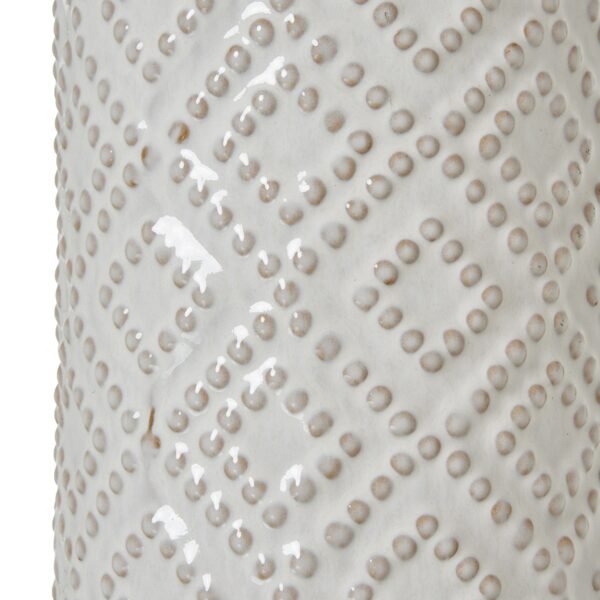 White Beaded Ceramic Lamp With Linen Shade - Image 3